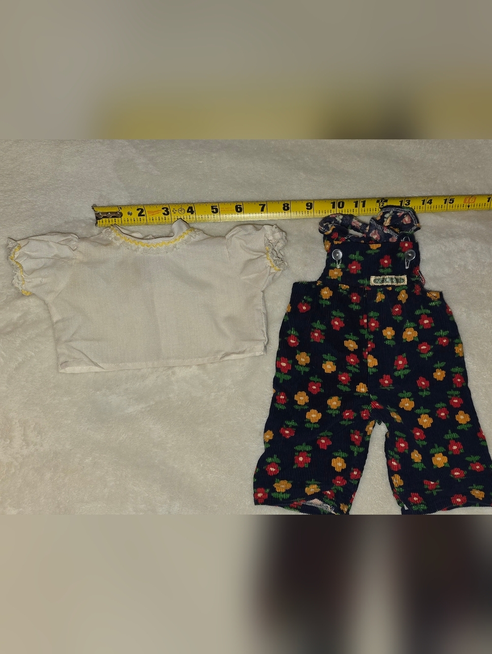 Vintage Cabbage Patch Kids 1980s Clothes Corduroy Floral Overalls White Shirt